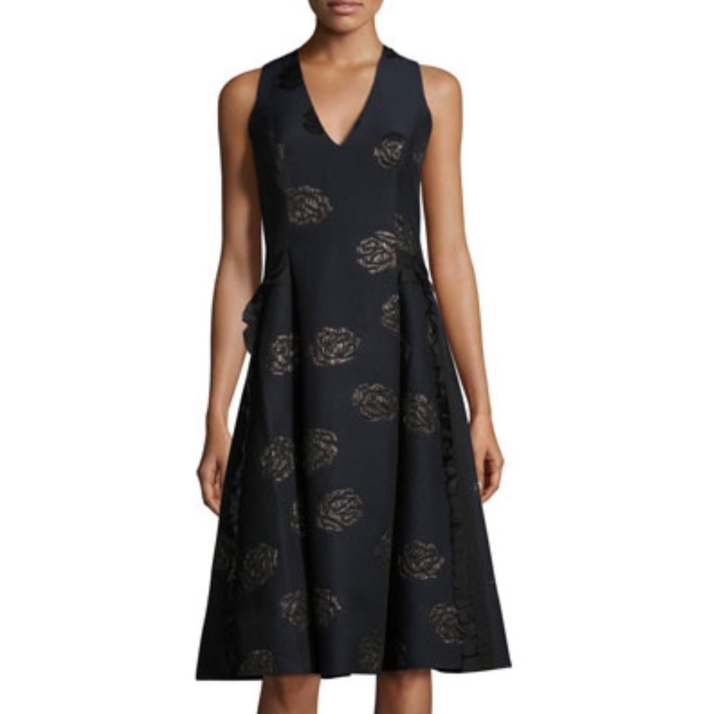 Sachin & Babi Noir Navy Blue & Black Rose Jacquard Dress